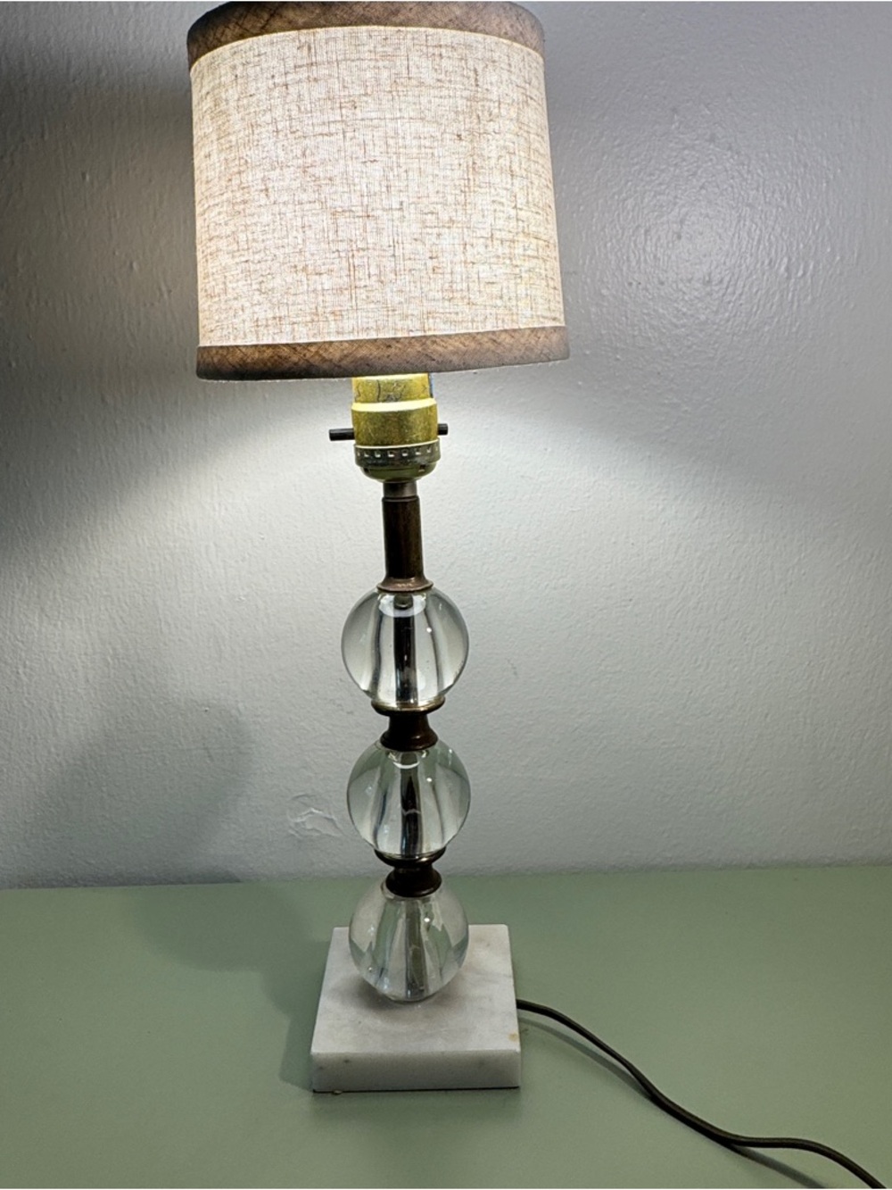 Vintage Crystal Glass Ball Lamp 1950’s Underwriters Laboratories Portable Lamp
